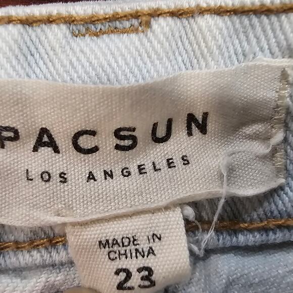 Pac Sun Split Light Wash Denim Blue Jean Mini Skirt Front & Back Pockets Cotton - Picture 3 of 7